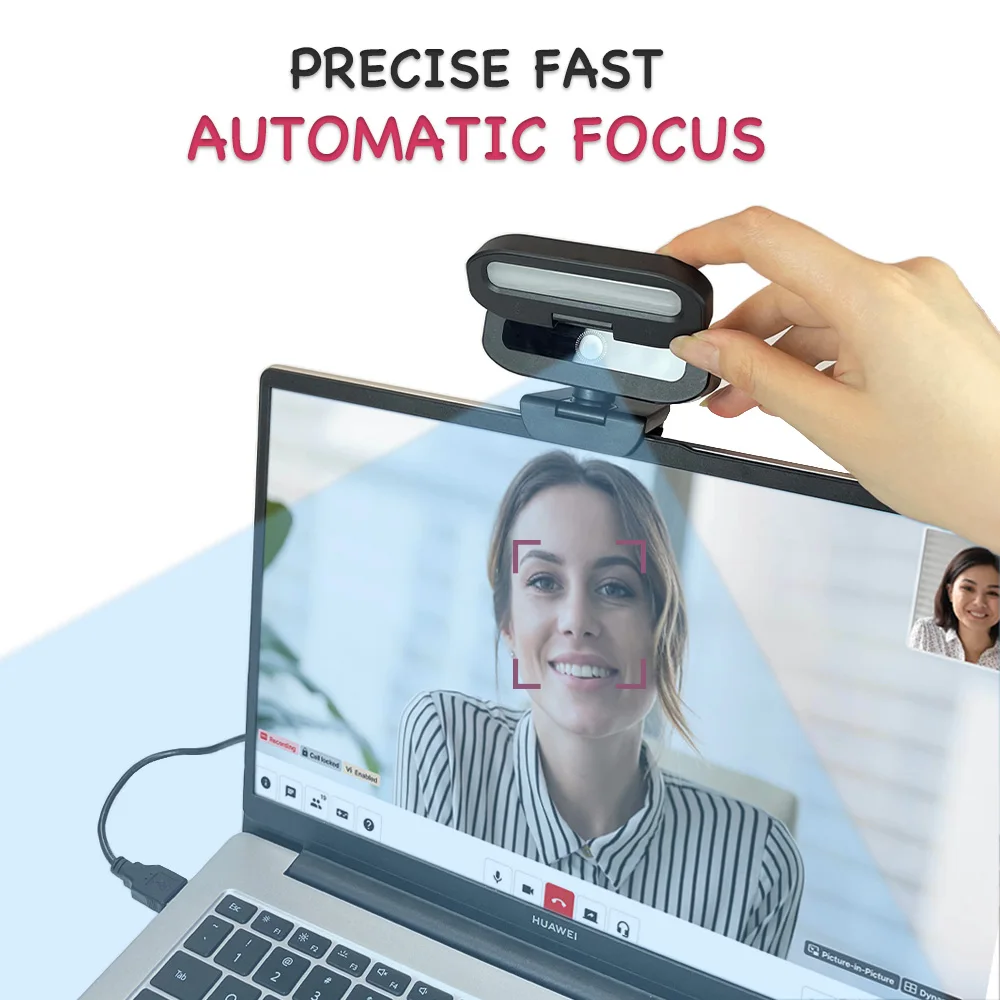 4K USB Webcam Auto Focus UHD Computer Camera Ring Fill Light for Streaming Video Conferencing Plug and Play EXHQDR