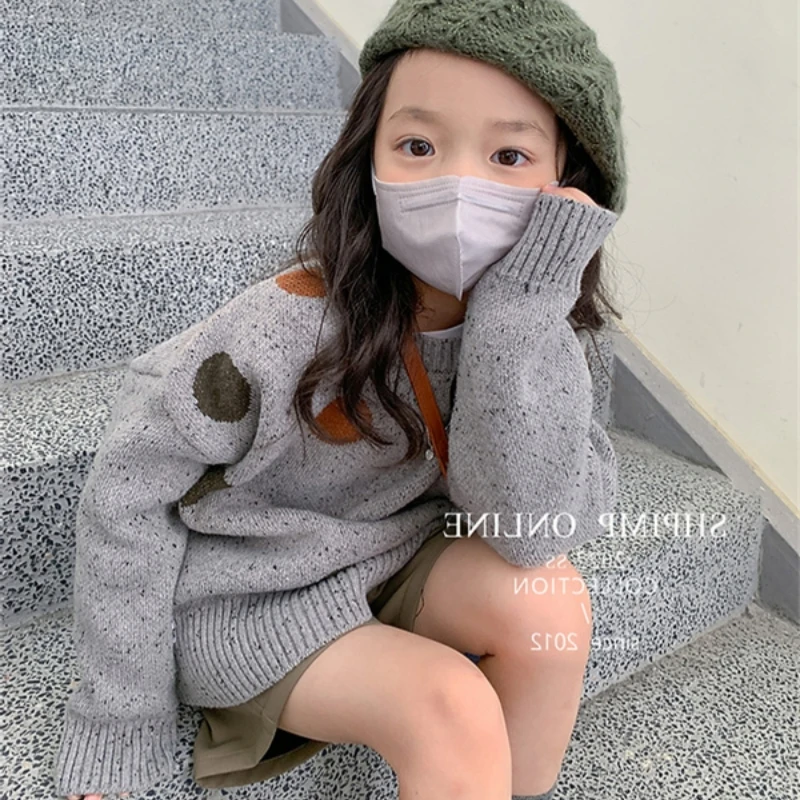 

Girls Sweater Wool Coat Kids Tops Knitting 2023 Dots Thicken Warm Winter Autumn School Cottons Pullover Children's Clothing