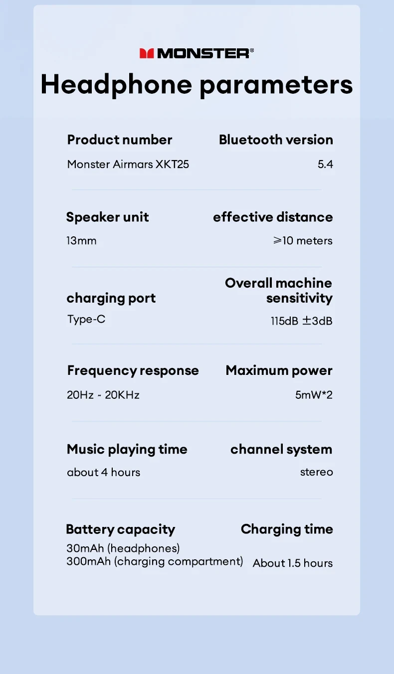 Monster Wireless Bluetooth 5.4 TWS Hifi Earphones