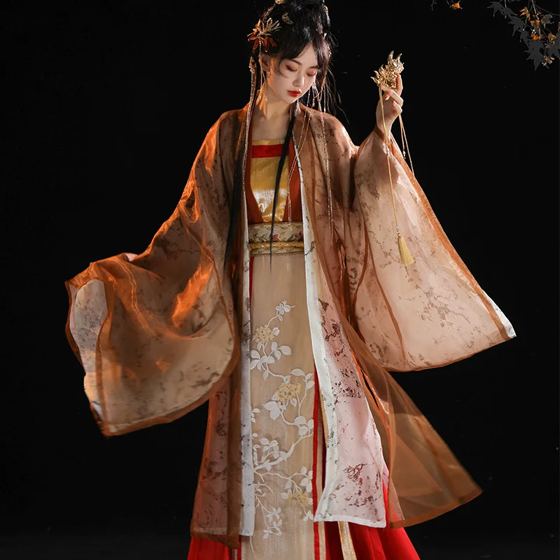 

Традиционное китайское женское платье ханьфу, изысканная сетчатая одежда с цветочным принтом в восточном стиле, сексуальная одежда для народных танцев, сказочные костюмы для косплея