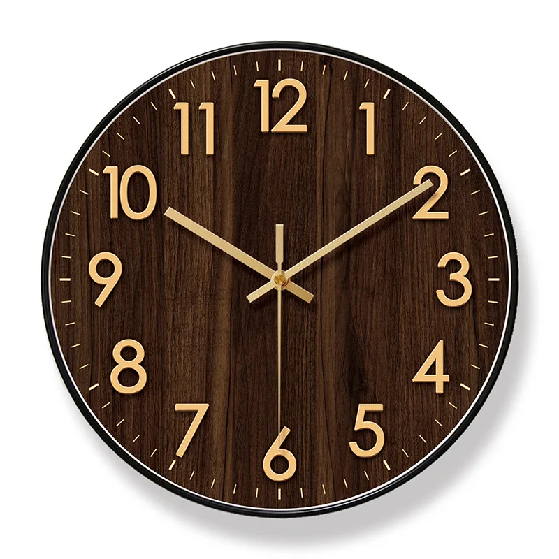 2023 New Nordic Simple Wooden Texture Wall Clocks Fashionable Art Living Room Wall Clocks Silent Sweep Second Quartz Wall Clock Black Frame B  