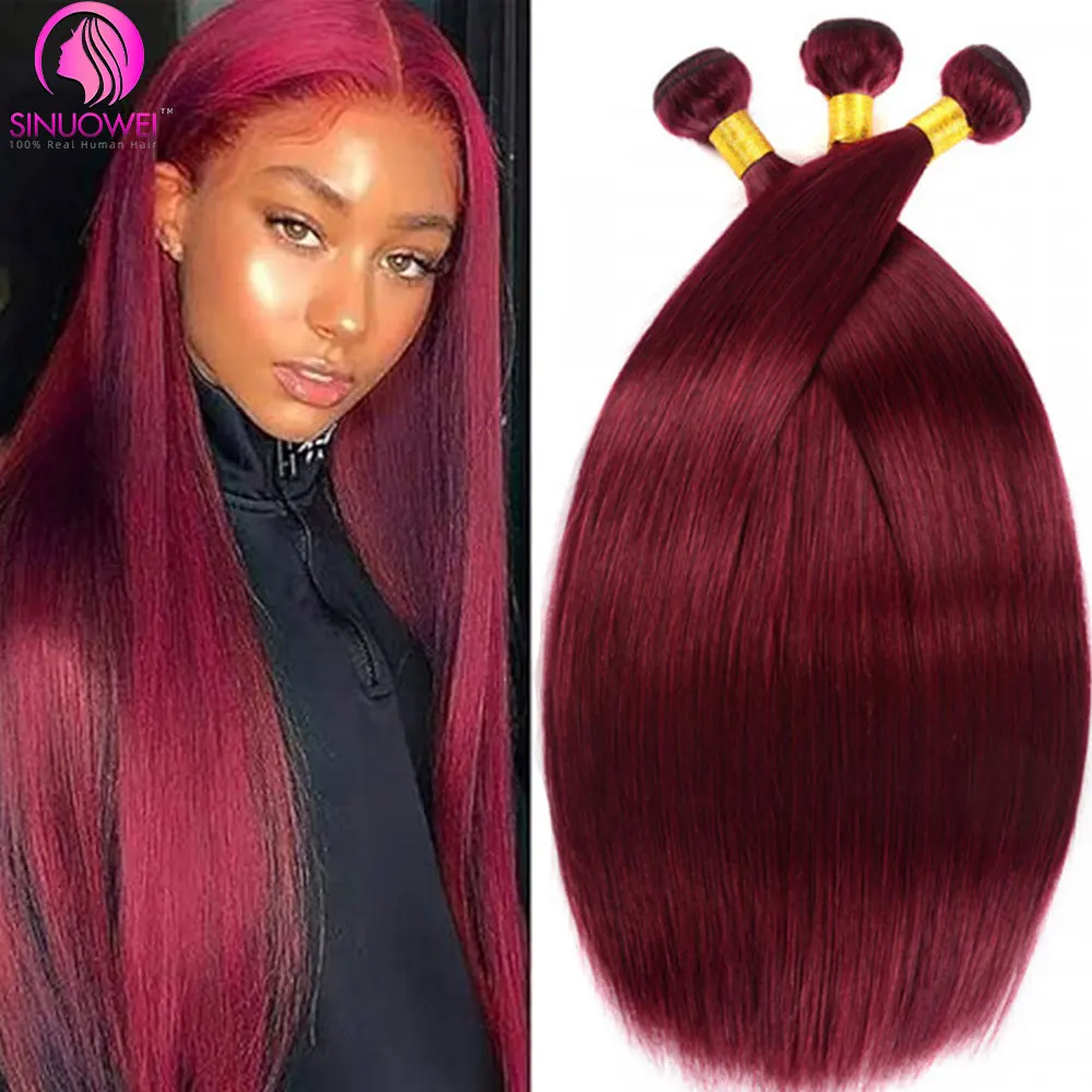 

99j Burgundy Straight Human Hair Bundles 30 Inch Colored Human Hair Bundles For Black Women 1 3 4 Bundles Remy Human Hair