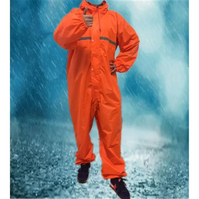 

1pcs Men Waterproof Jumpsuit One-piece Rain Poncho Women Seamless Raincoat All-in-one Rain Gear Hooded Rain Suit