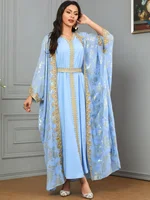 Eid Muslim Party Dress for Women Abaya with Inner Dress 2 Piece Set Jalabiya Ramadan Abayas Robe Caftan Vestidos Largos 2024 5