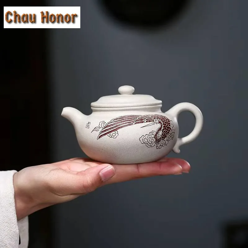 260ml Yixing High-end Handmade Tea Pot White Crane Purple Clay Antique Teapot Beauty Kettle Chinese Tea Ceremony Customized Gift