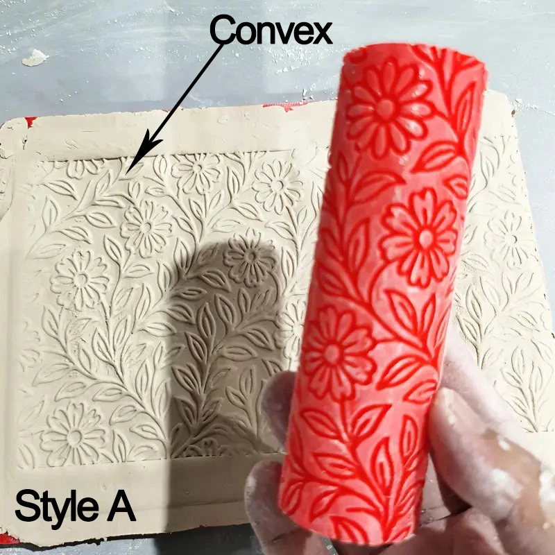 Description Picture 2 of itemPlastic Texture Rolling Pin Ceramic Pottery Art Embossed Rod Daisy Flower Pattern Mud Roll Roll Reliefs DIY Clay Craft Tool