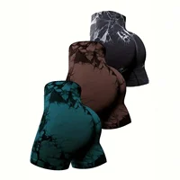 CZGUKE 3-PCS Women's Tie-Dye Yoga Fitness Shorts with Hip-Lifting Belt High-Waisted Seamless Cycling Pants Sports Shorts - Image 2