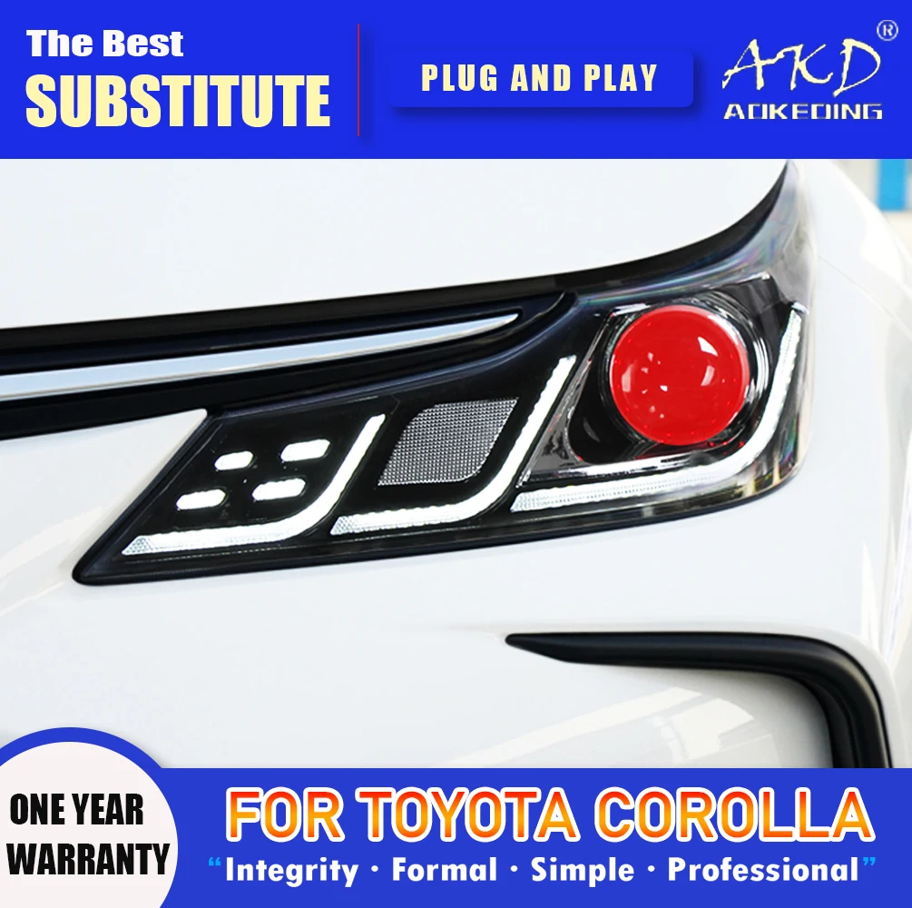 

AKD Head Lamp for Toyota Corolla LED Headlight 2019-2021 Headlights Corolla DRL Turn Signal High Beam Angel Eye Projector Lens