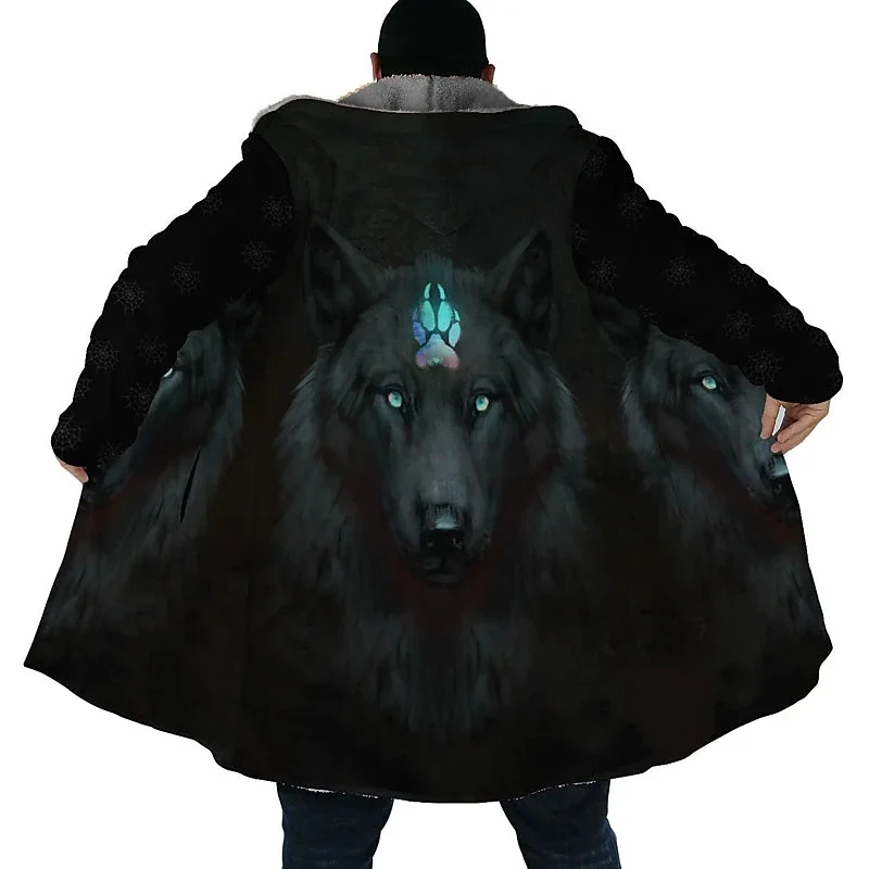 

Men's Winter Jacket Wolf 3D Print Thick Warm Zipped Hoodie Male Coat Cape Robe Overcoat Parkas Invierno Hombre Blanket