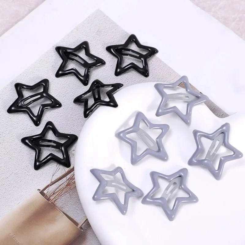 Fashion Y2k Black Gray Star Hair Clips for Girls Oil Drop Metal Barrettes Hairpins Cute Headwear Women Korean Hair Accessoires