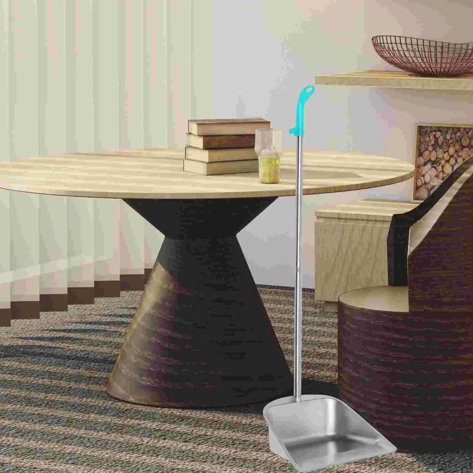 

Floor Outdoor Stainless Steel Dustpan Office Whisk Broom Garbage Can for with Long Handle
