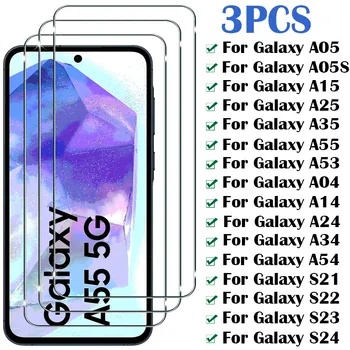 3PCS Protective Glass for Samsung Galaxy A54 A14 A34 A24 A04 A55 A35 A25 A15 A05S Screen Protector for Samsung S22 S23 S24 Plus 1