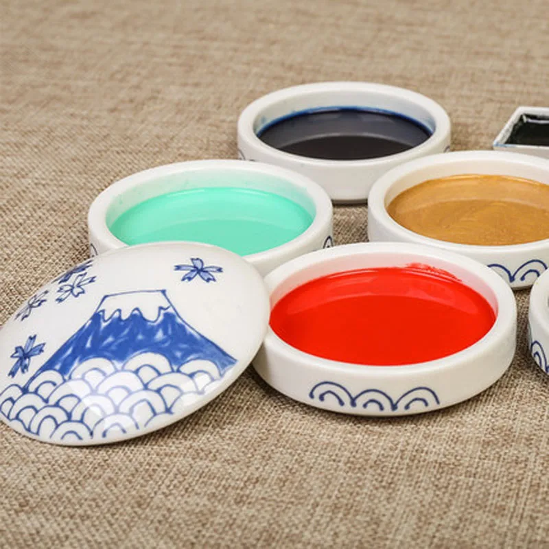 Ceramic Palette Watercolor Gouache Paint Palette Blue And White Five-Layer Or Multi-Grid Ink Plate Art Chinese Painting Supplies