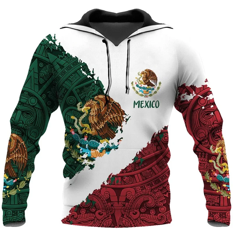 thumbnail image 1 of Sudadera con capucha con estampado 3D de la bandera mexicana, sudadera con capucha informal azteca mexicana, sudadera con capucha deportiva de gran tamaño con estampado completo para hombre, 1 of 4