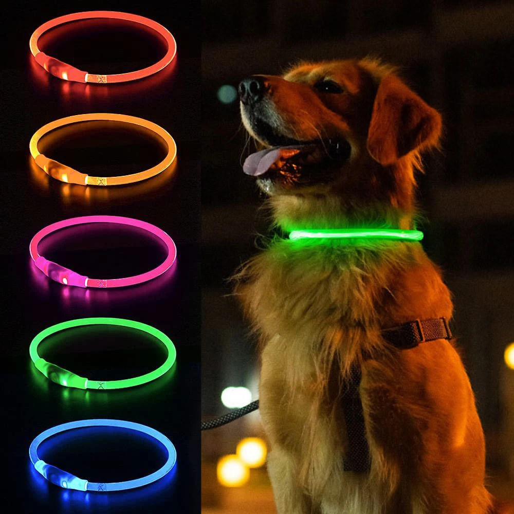 LED Dog Collar Luminous USB Rechargeable Pet Dog Collar 3 Modes Led Light Glowing Loss Prevention Anti-Lost Dog Necklace Collars