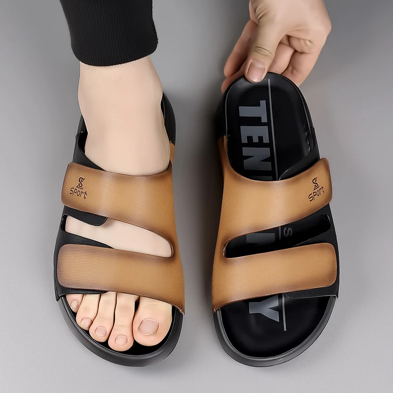 Soft Sole Quality Leather Non-Slip Slippers Brand Mens Beach Slippers Comfortable Summer Breathable Classics Vacation Shoes