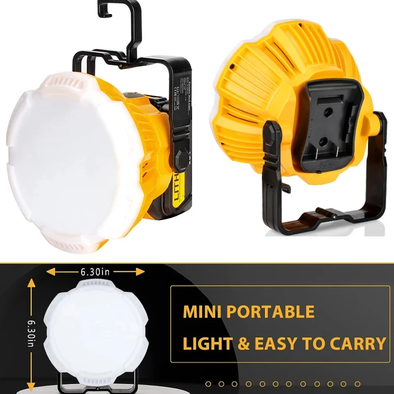 Portable Flashlight 24W 2400LM LED Work Light for Dewalt 18V Li-ion Battery LED Lamp Tent Light With Hook