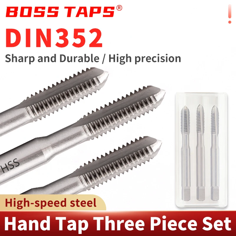 DIN352 3PCS M3 M4 M5 M6 M8-M20 Straight Fluted Screw Thread Tap Metric Plug Hand Taps Drill Bit Set
