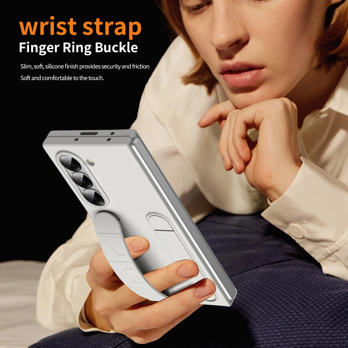 Premium Foldable Wristband Stand Case with Front Glass Protection and PC Plastic Cover