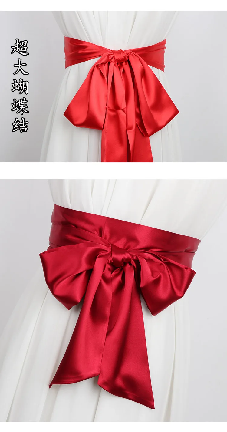 9x250cm Long Satin Ribbon Wide Belt Black White Pink Blue Red Lace Up Waistbands Women Ladies DIY Bowknot Girdle