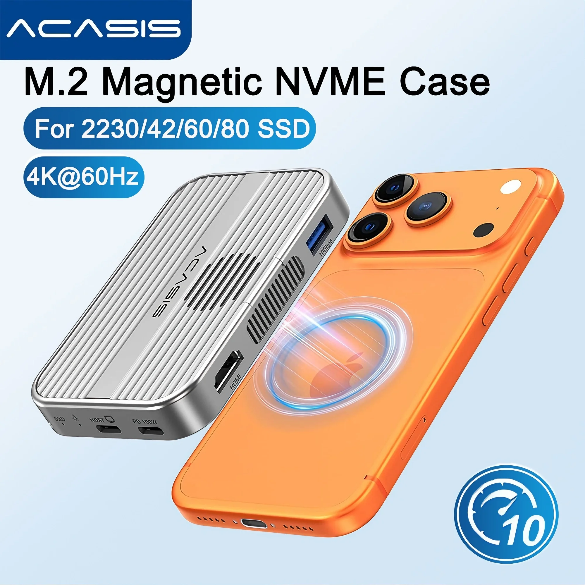 Magnetic USB-C Docking Station with M.2 NVMe SSD Enclosure, Cooling Fan, 4K HDMI, and 100W PD Support