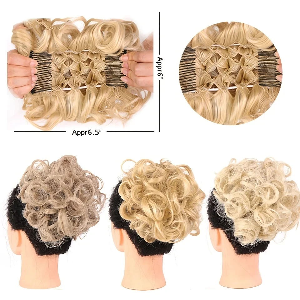 Synthetic Curly Brown Blonde Hair Bun Extension for Women