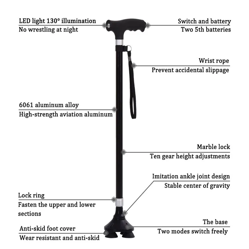 New Old Man Walking Stick Telescopic Canes T Handle Baston Elder Stable Crutch No Slip Pole Folding Hiking Elderly Walk
