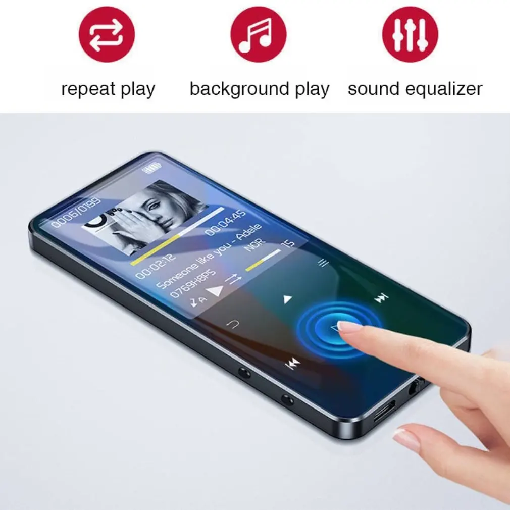NEW2.0 Inch Metal Touch MP3 MP4 Music Player Bluetooth 5.0 Supports Card, with FM Alarm Clock Pedometer e-Book Built-in Speaker