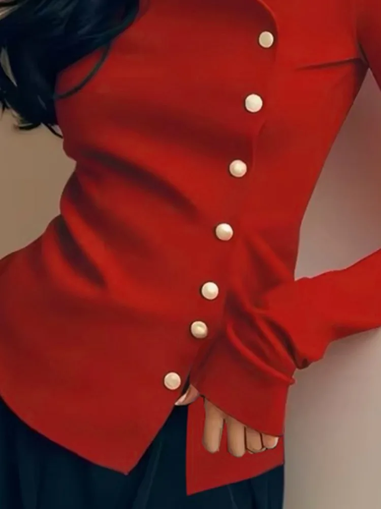 UOOZEE بلوزات نسائية عصرية باللون الأسود والأحمر ب...