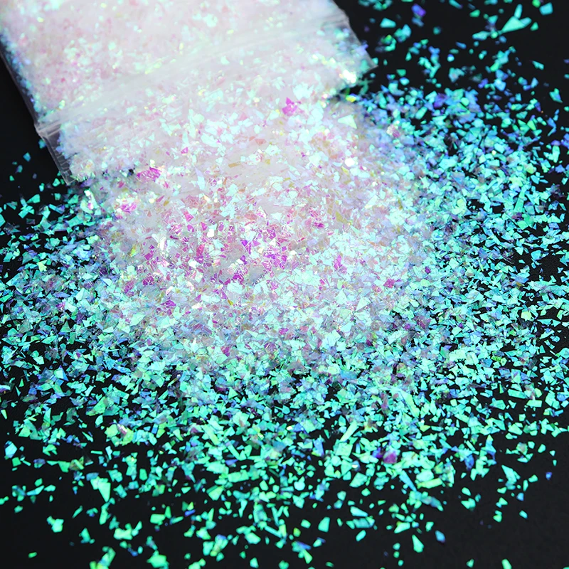 White Iridescent AB Glitter Powder For Nail Design Shiny Mermaid Sequins Mirror Irregular Flakes Charms Gel Nail Art Decorations