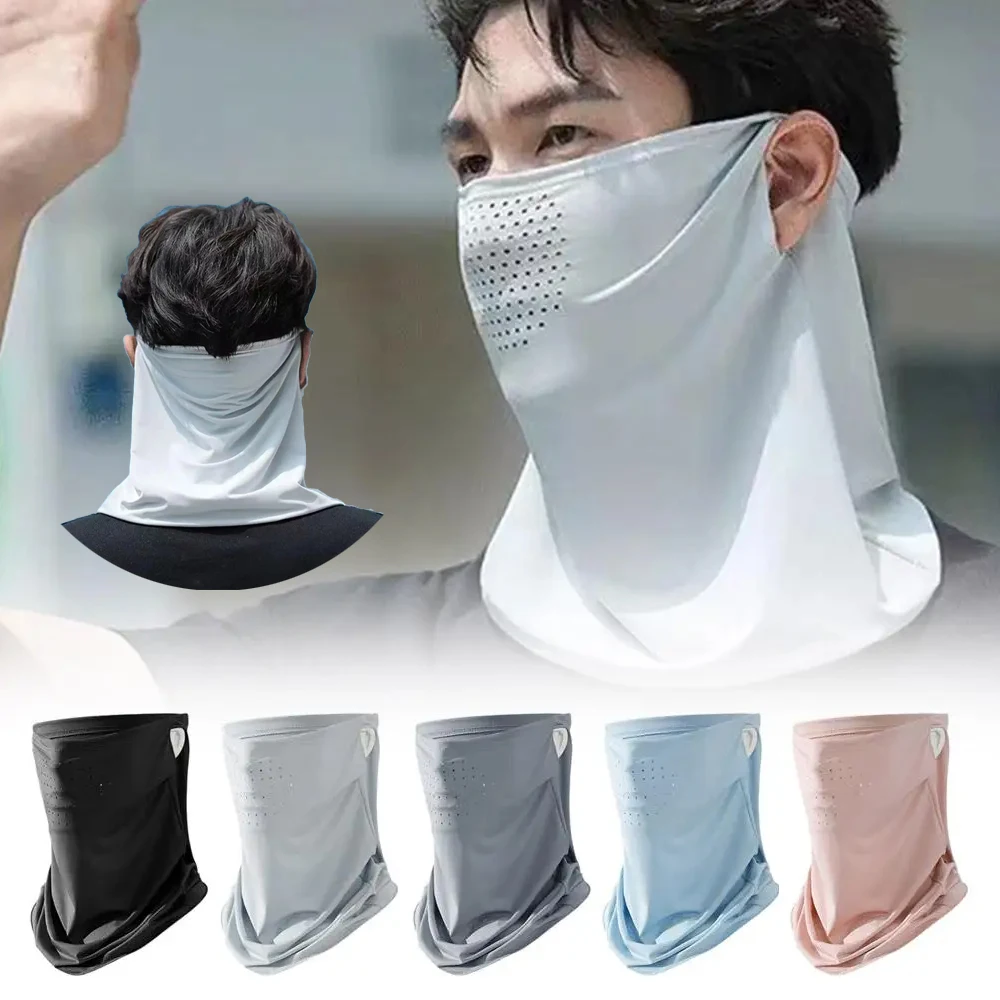 

Men Women Summer Ice Silk Mask Bandana Hanging Ear Triangle Face Mask Cycling Hunting Hike Fishing Ski Sports Neck Warmer Scarf