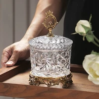 Brass Candy Jar French Crystal Transparent Glass Storage Box Hand-carved Exquisite Sugar Jar Livingroom Home Decor Ornaments 1