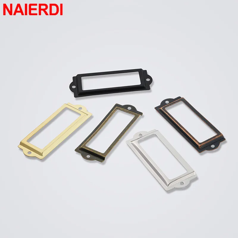 NAIERDI 10PCS 골동품 황동 금속 캐비닛 서랍 레이블 당겨 프레임 이름 카드 홀더 캐비닛 서랍 상자 케이스 손잡이 가구 손잡이