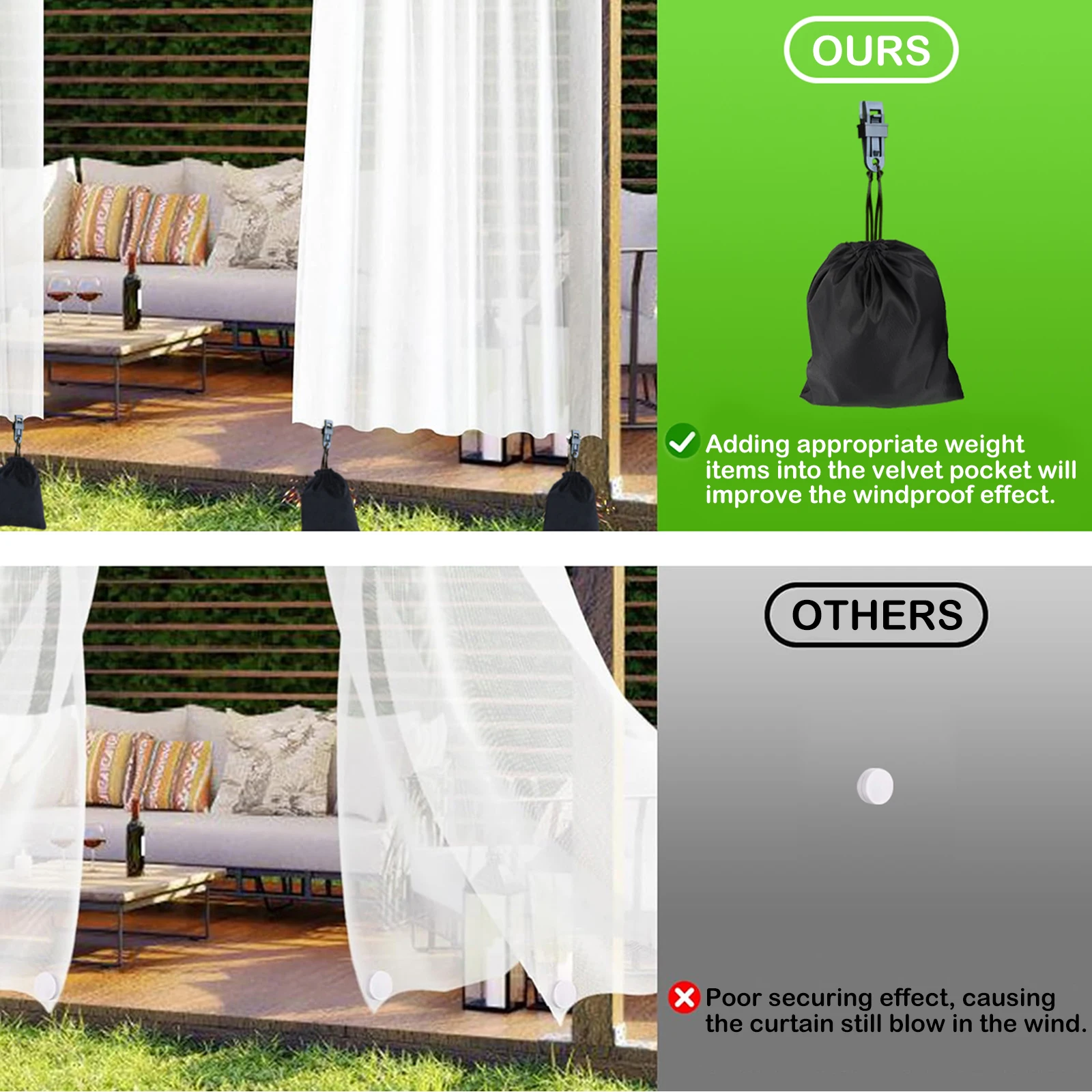 Outdoor Curtain Weights Velvet Bundle Pocket with Clip for Fixing Tablecloth Garden Flag Shower Drapery Weight Heavy Accessories