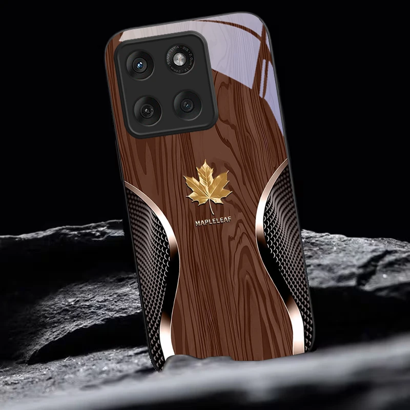 Maple Leaf Wood and Black Glass Phone Case Cover
