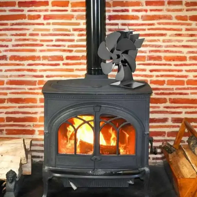 Standing 6-Blade Furnace Fan Thermal Fireplace Fan No Electricity Wireless Low-Noise Wood Burner Aluminum Alloy Ecological