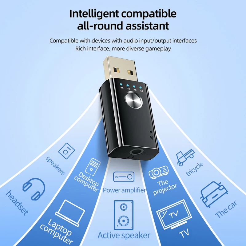 미니 무선 USB 어댑터, 지지대 AUX RCA 출력, 블루투스 호환 스피커, 데스크탑 노트북 TV용, 4 인 1
