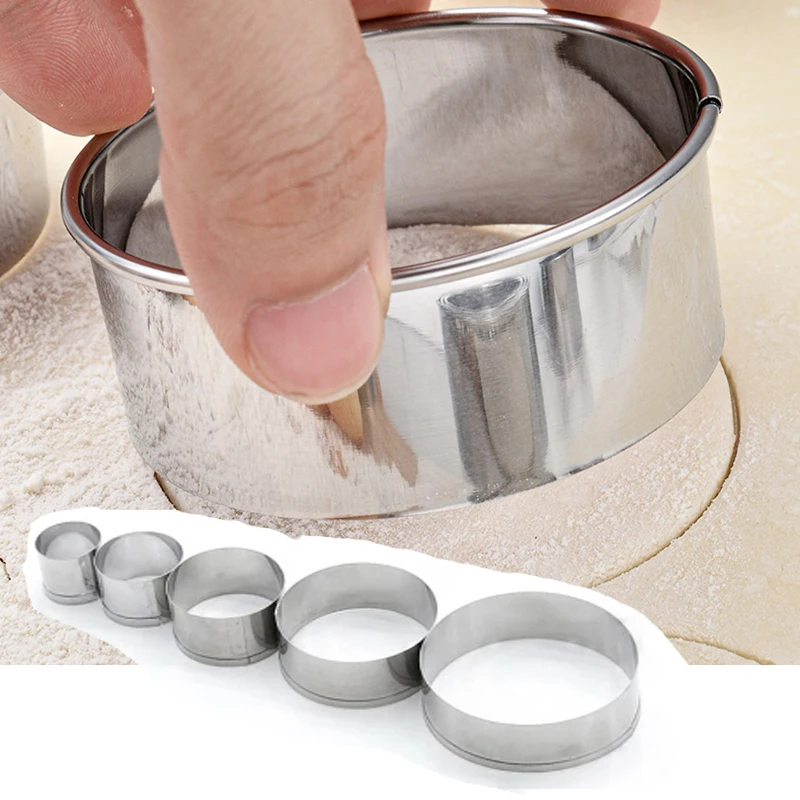 Cake Decorating Tools Dough Cutter 5 Pieces/set DIY Biscuit Mold Set Round Stainless Steel Biscuit Tool Cake Fondant Cutter Home Kitchen Baking Pastry Tool