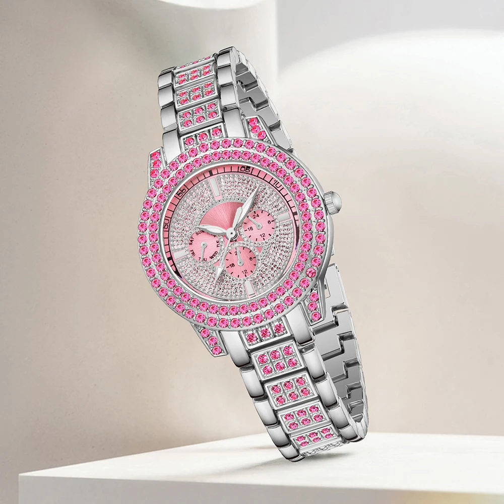 Charm 3-piece Women's Quartz Watch Set With Rhinestone Details - Including Circular Dial, Charming Cross Pendant Necklace And Br 3
