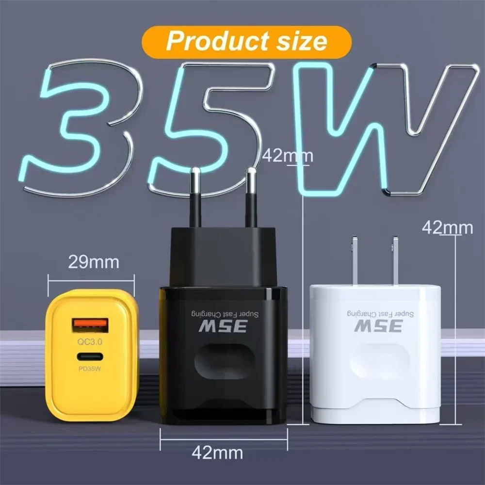 35W USB C Fast Charger EU US Plug QC3.0 PD Wall Adapter For iPhone Xiaomi Samsung Huawei OnePlus Travel Mobile Phone USB Charger