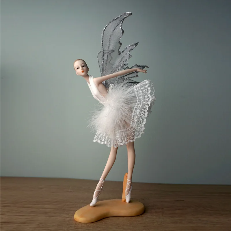 Ballerina Fairy Garden Miniature Figurines Resin Ballet White Feather Angel Ornaments Girl Room Decoration Home Decor Modern