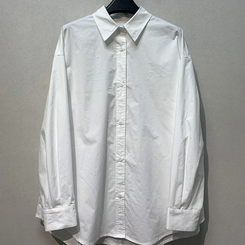 

Весенняя Новинка 2024, женские топы с длинным рукавом и отложным воротником WAKUTA, свободные тонкие однобортные блузки, белая рубашка с японским дизайном