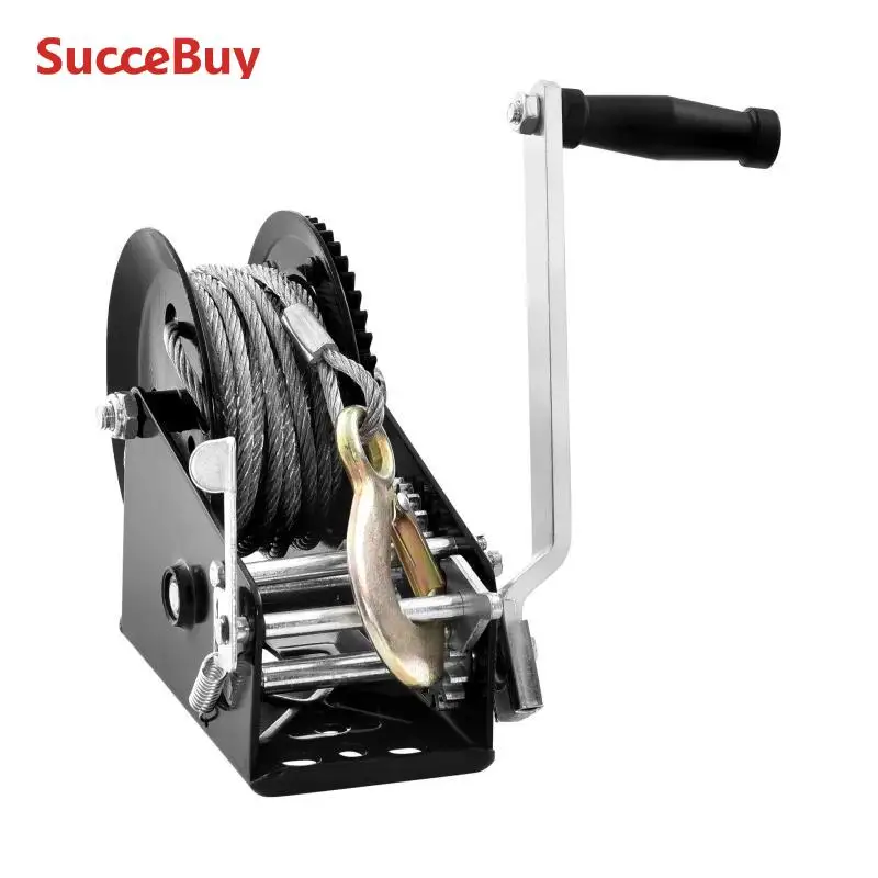 SucceBuy Hand Winch Heavy Duty Rope Crank with 33 ft Steel Wire Cable and Two-Way Ratchet for Trailer Boat or ATV Towing manual winch