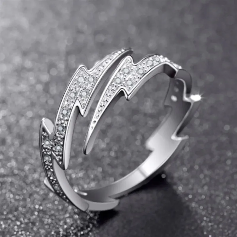 Punk Hip Hop Zircon Lightning Open Rings for Men Creative Adjustable Ring zircon rings,fashion rings,punk rings,fashion ring,finger rings