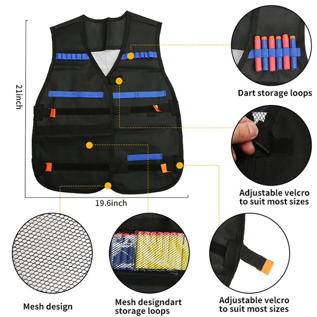 Kids Tactical Vest Kit Nerf Guns Series Refill Darts Reload Clips Tactical Mask Wrist Band and Protective Glasses Nerf Vest Toys 2