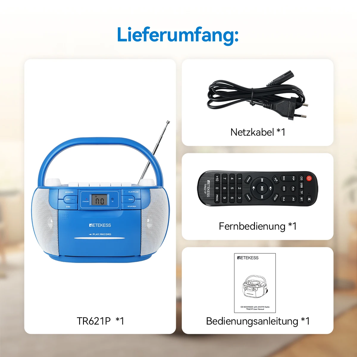 RETEKESS TR621P Bluetooth Multifunktionsradio Tragbarer CD-Kassetten-Player Rekorder Stereo-Boombox FM/AM für Party, Zuhause, Geschenke – Detail 9
