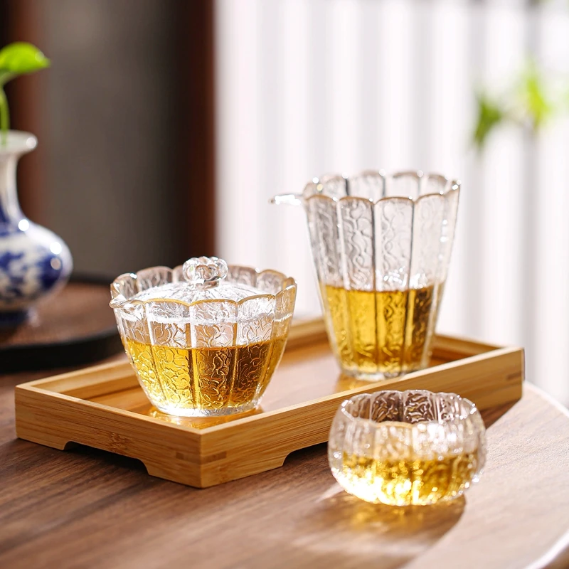 Pumpkin Glass Gaiwan, Covered Tea Cup, Large Tea Bowl, Traditional Chinese Kung Fu Set