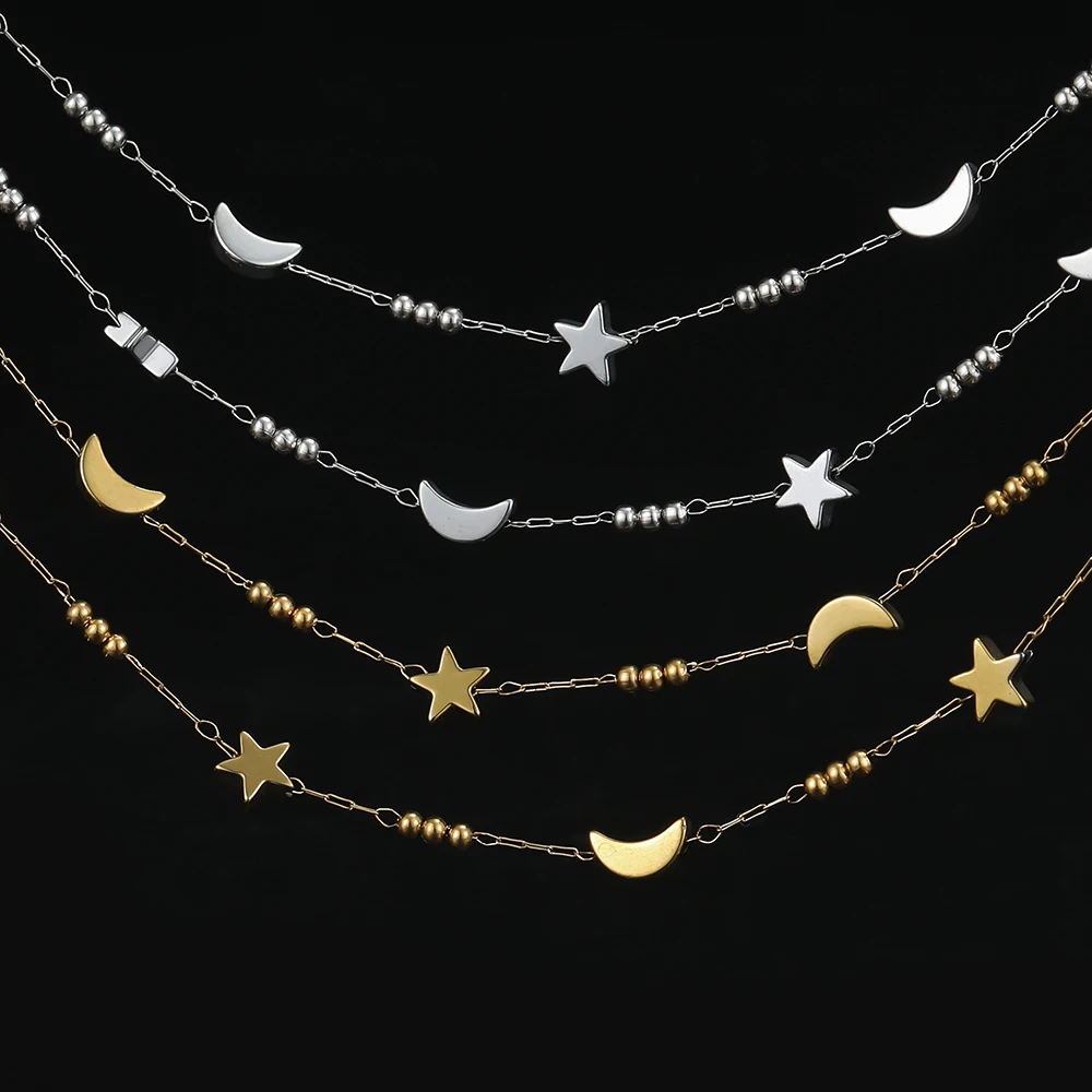 1m Stainless Steel Chain with Star and Moon Beads
