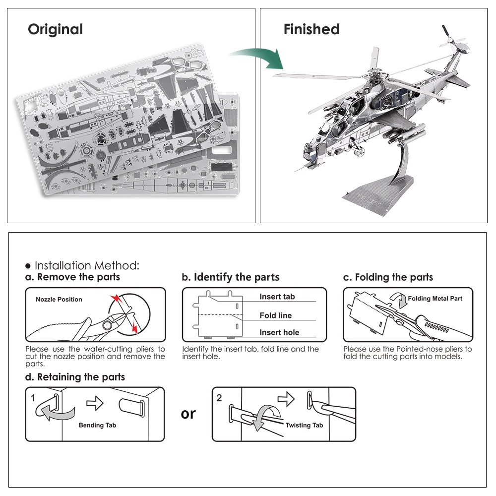 Piececool 3D Metal Puzzles WUZHI-10 Helicopter Model Kits DIY Jigsaw for Teen Brain Teaser Toys for Adult 4