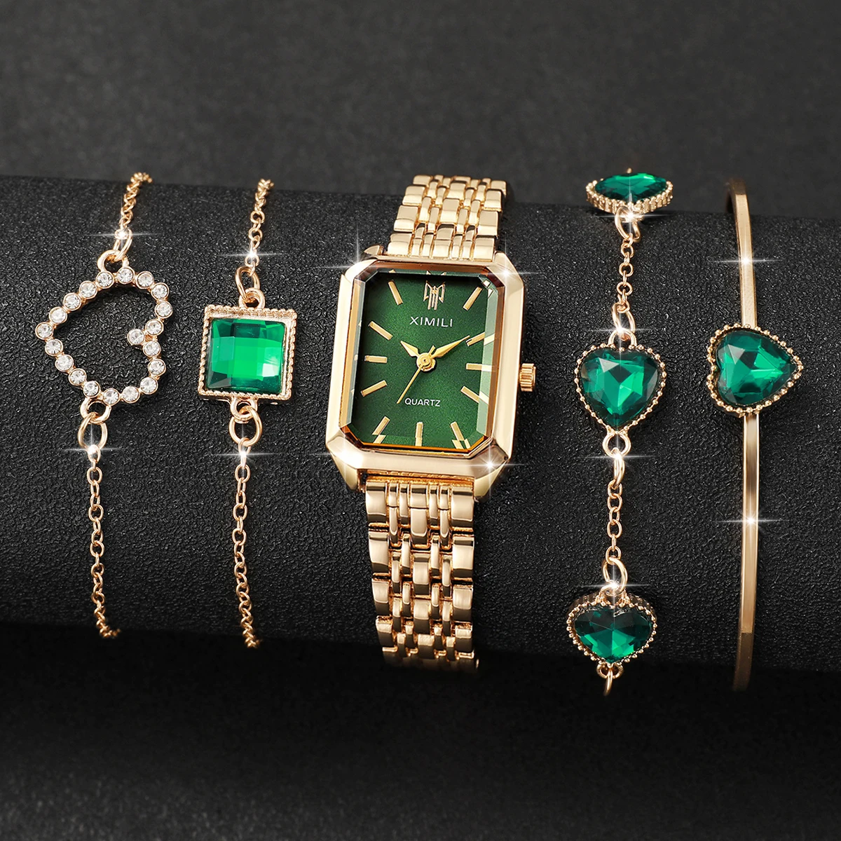 5pcs/set Women's Luxury Exquisite Watch Fashion Retro Quartz Watch With Bracelet Set Gift for Girls (Box Not Included)